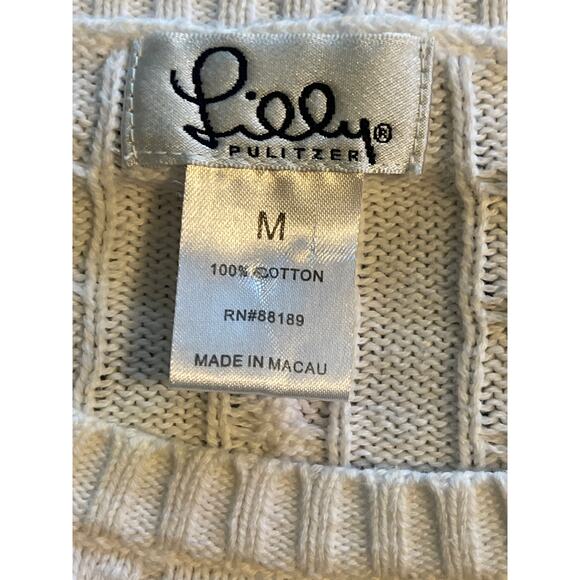Lilly Pulitzer 2009 Classic 100% Cotton Cable Knit Sweater White Medium - Picture 6 of 7
